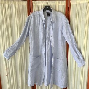 Jones NY 100% Linen Tunic Top Womens Small Button Up Side Slit Light Blue
